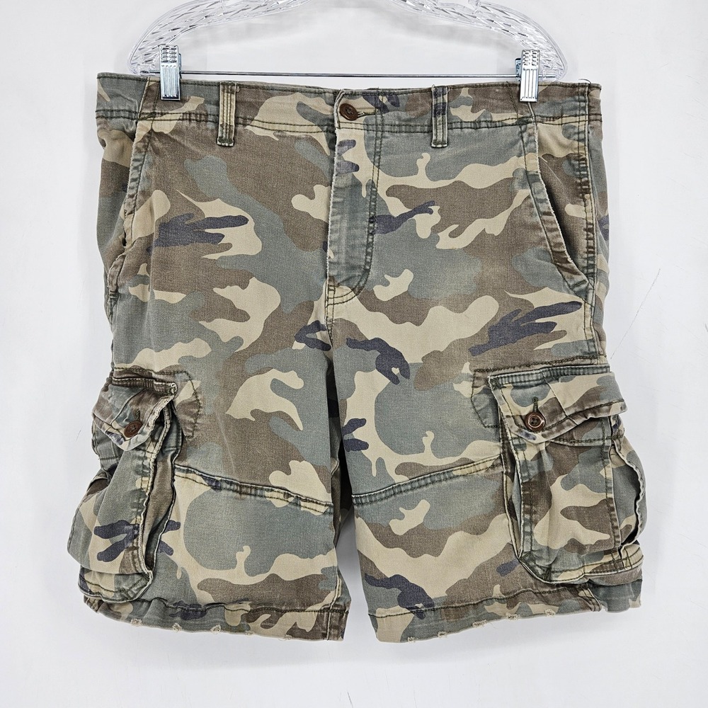 American Eagle Cargo Shorts Mens 38 Brown Green Camouflage Outdoors Y2K Flex